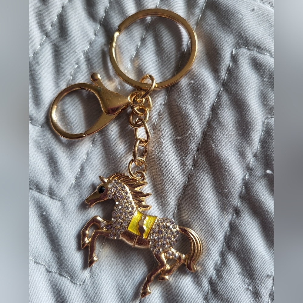Gold Horse Keychain with Rhinestones